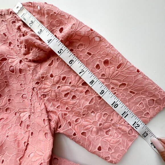 Rebecca Taylor Pink Eyelet Clover Embroidered Silk Cotton Blend Dress size 6 - Picture 12 of 13